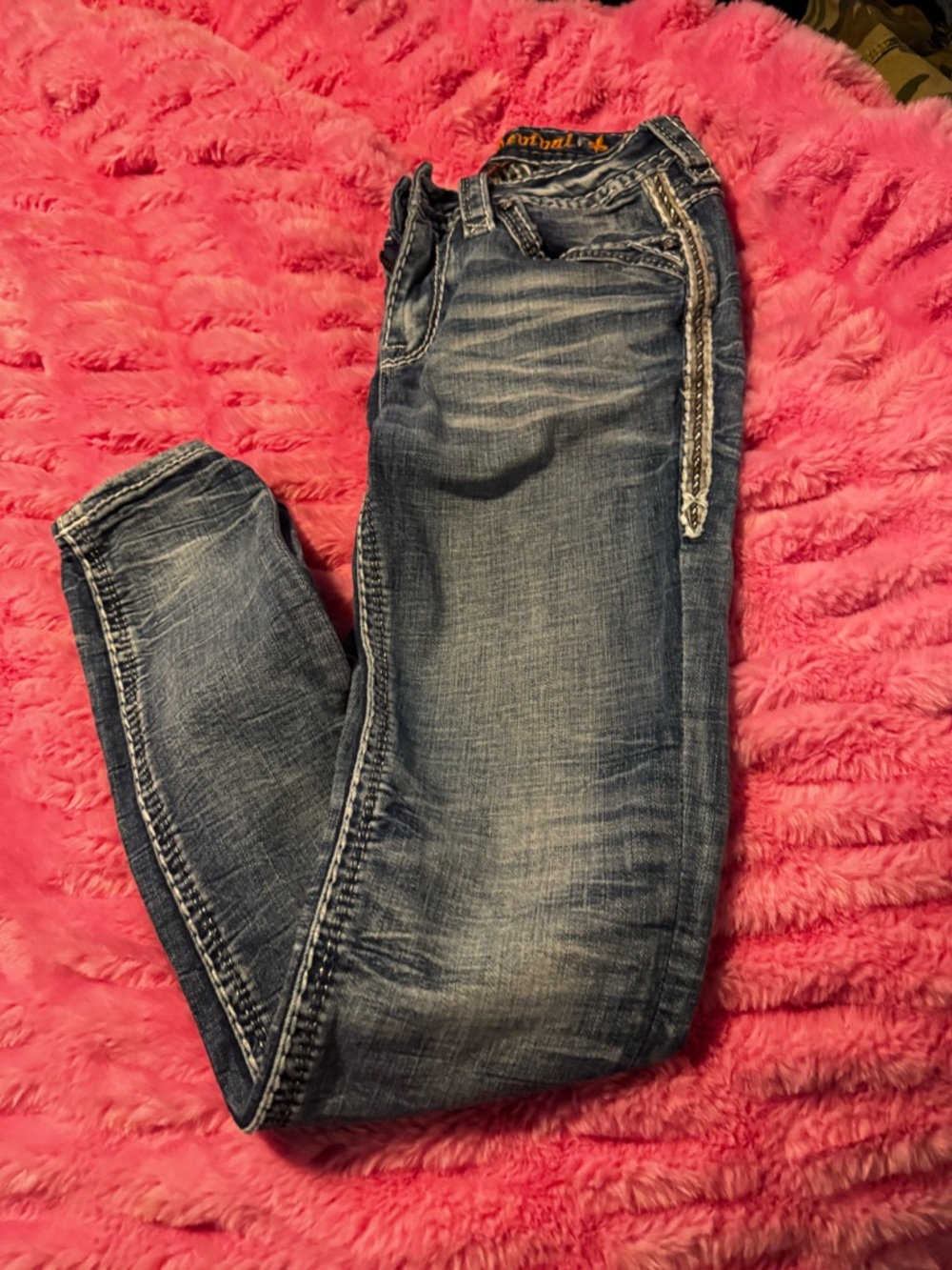 Rock Revival Faded Blue Skinny Jeans with Side Trim